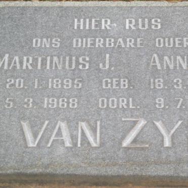 ZYL Martinus J., van 1895-1968 &amp; Anna C. 1906-1968