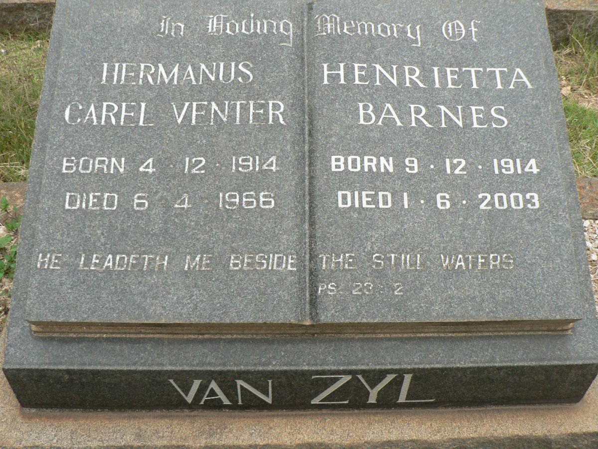 ZYL Hermanus Carel Venter, van 1914-1966 &amp; Henrietta Barnes 1914-2003