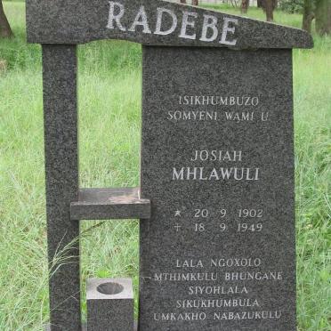 RADEBE Josiah Mhlawuli 1902-1949
