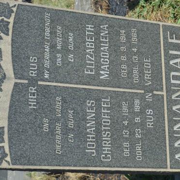 ANNANDALE Johannes Christoffel 1912-1991 &amp; Elizabeth Magdalena 1914-1969