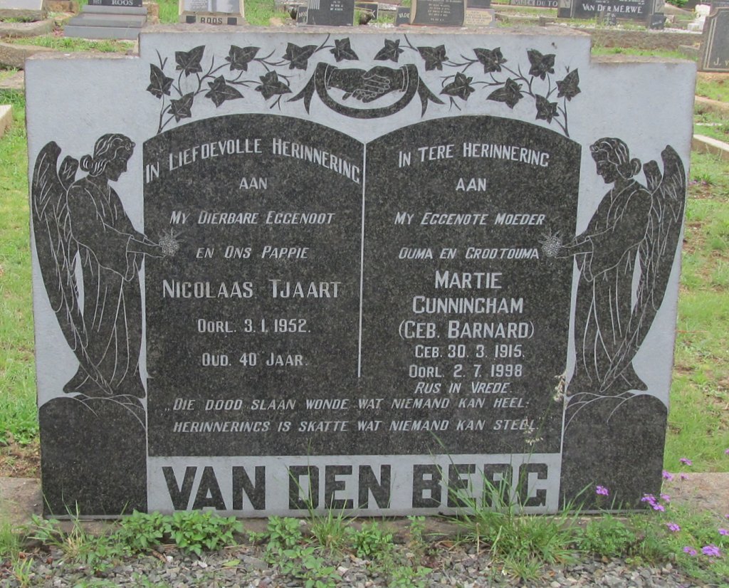 BERG Nicolaas Tjaart, van den -1952 &amp; Martie CUNNINGHAM, formerly VAN DEN BERG, nee BARNARD 1915-1998