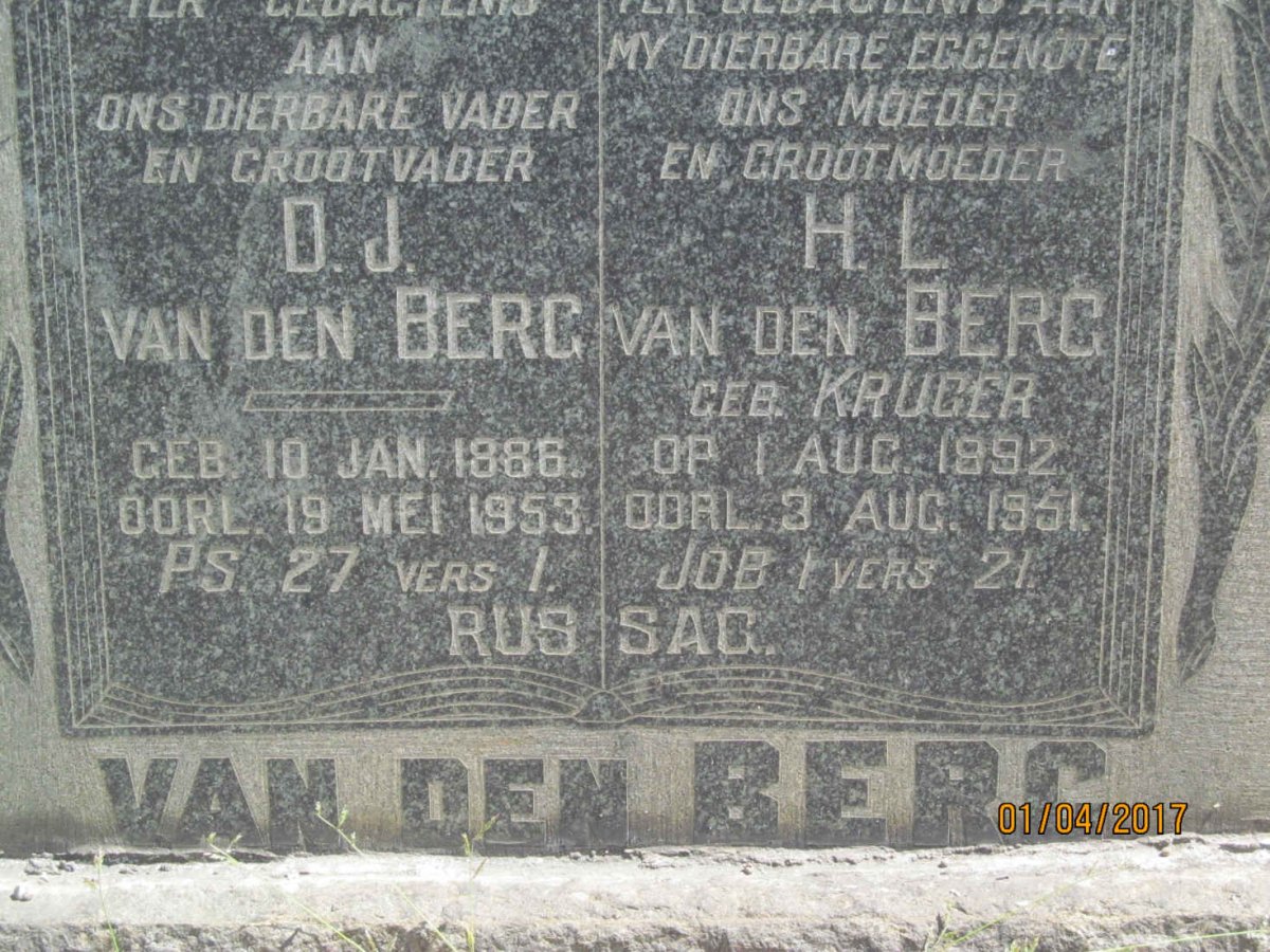 BERG D.J., van den 1886-1953 &amp; H.L. KRUGER 1892-1951