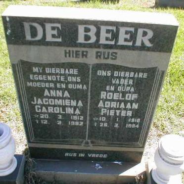 BEER Roelof Adriaan Pieter, de 191?-19?? &amp; Anna Jacomina Carolina 1912-1992