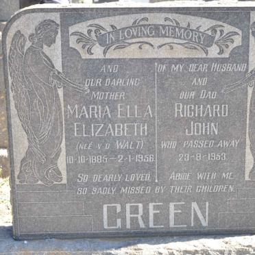 GREEN Richard John -1953 &amp; Maria Ella Elizabeth V.D. WALT 1885-1956