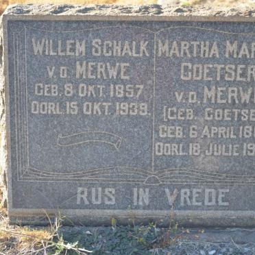 MERWE Willem Schalk, v.d. 1857-1939 &amp; Martha Maria COETSER 1862-1935