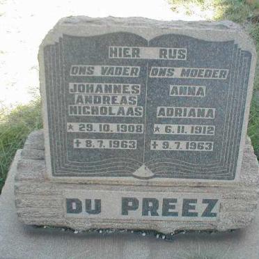 PREEZ Johannes Andreas Nicholaas, du 1908-1963 &amp; Anna Adriana 1912-1963