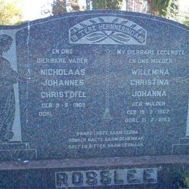 ROSSLEE Nicholaas Johannes Christoffel 1909- &amp; Willemina Christina Johanna MULDER 1907-1952
