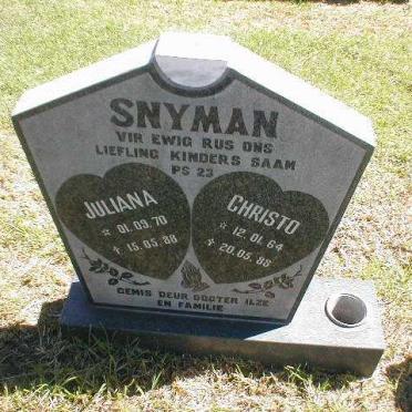 SNYMAN Christo 1964-1988 &amp; Juliana 1970-1988