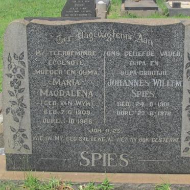 SPIES Johannes Willem 1901-1978 &amp; Maria Magdalena VAN WYK 1909-1966