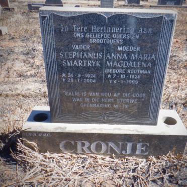 CRONJÉ Stephanus Smartryk 1924-2004 &amp; Anna Maria Magdalena ROOTMAN 1928-1999