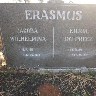 ERASMUS Errol du Preez 1911-1989 &amp; Jacoba Wilhelmina 1915-1989