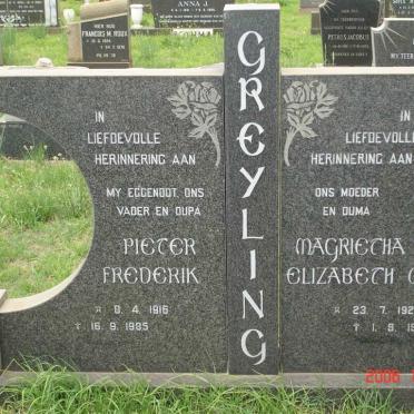 GREYLING Pieter Frederik 1916-1985 &amp; Magrietha Elizabeth C. 1924-1991