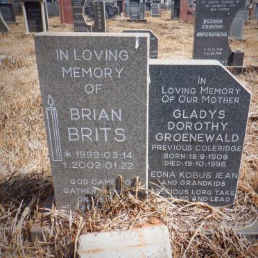 GROENEWALD Gladys Dorothy previously COLERIDGE 1909-1996 :: BRITS Brian 1999-2002