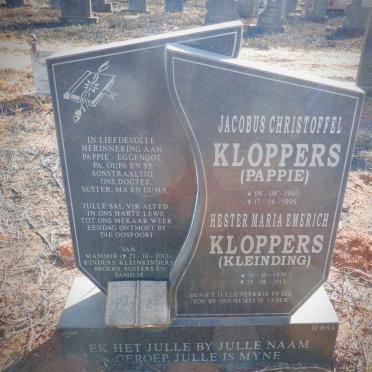 KLOPPERS Jacobus Christoffel 1940-1999 :: KLOPPERS Hester Maria Emerich 1970-2013
