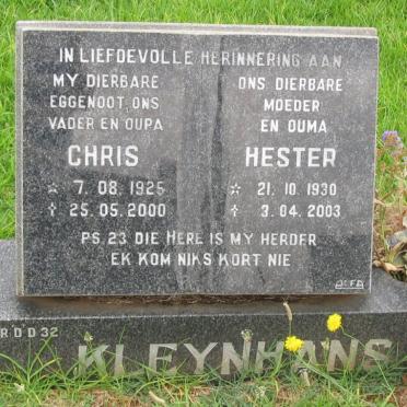 KLEYNHANS Chris 1925-2000 &amp; Hester 1930-2003