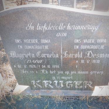 KRUGER Harold Desmond 1930- &amp; Magrieta Cornelia 1926-1998