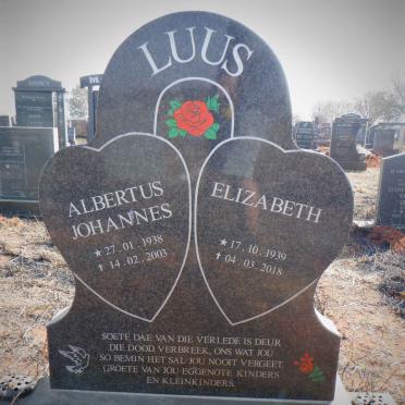 LUUS Albertus Johannes 1938-2003 &amp; Elizabeth 1939-2018