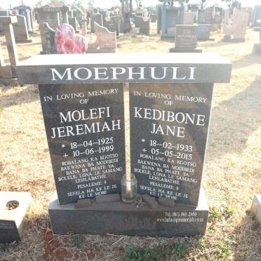 MOEPHULI Molefi Jeremiah 1925-1999 &amp; Kedibone Jane 1933-2015
