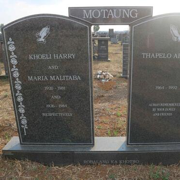 MOTAUNG Khoeli Harry 1920-1981 &amp; Maria Malitabe 1926-1984 :: MOTAUNG Thapelo Abram 1964-1992