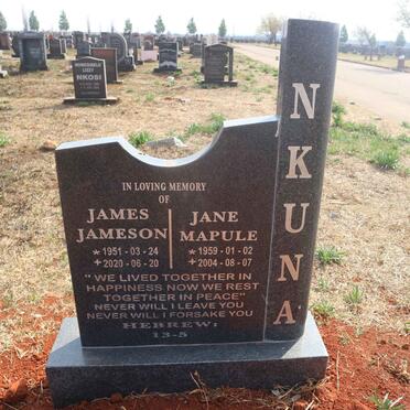 NKUNA James Jameson 1951-2020 &amp; Jane Mapule 1959-2004