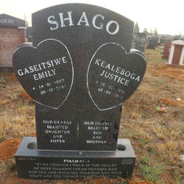 SHAGO Kealeboga Justice 1991-2009 :: SHAGO Gaseitsiwe Emily 1982-2000 
