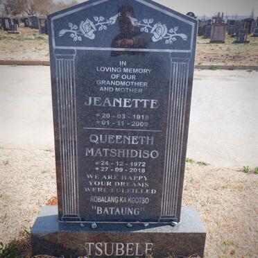 TSUBELE Jeanette 1918-2009 :: TSUBELE Queeneth Matshidiso 1972-2018