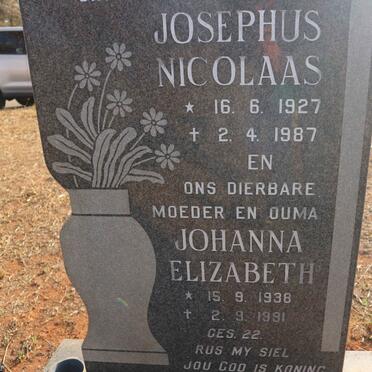 WAGNER Josephus Nicolaas 1927-1987 &amp; Johanna Elizabeth 1938-1991