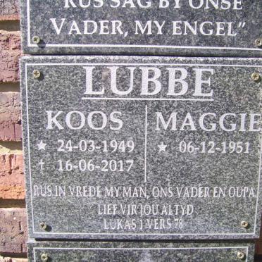 LUBBE Koos 1949-2017 &amp; Maggie 1951-