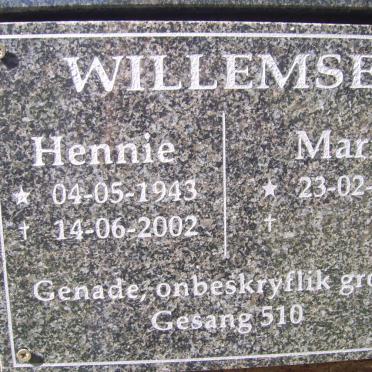 WILLEMSE Hennie 1943-2002 &amp; Marie 1944-