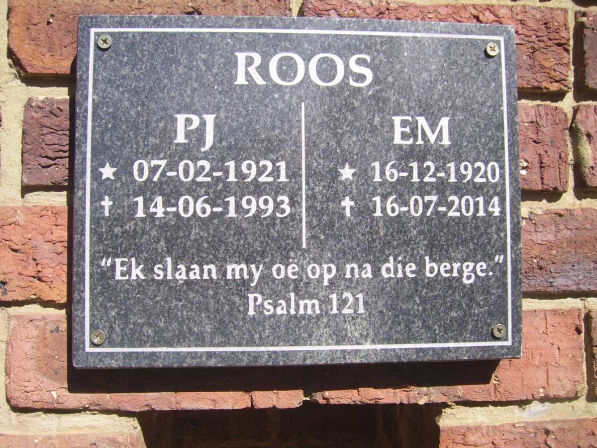 ROOS P.J. 1921-1993 &amp; E.M. 1920-2014