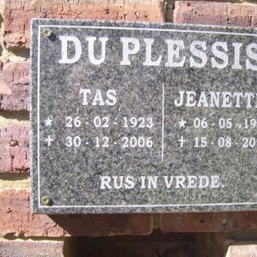 PLESSIS Tas, du 1923-2006 &amp; Jeanette 1941-2016