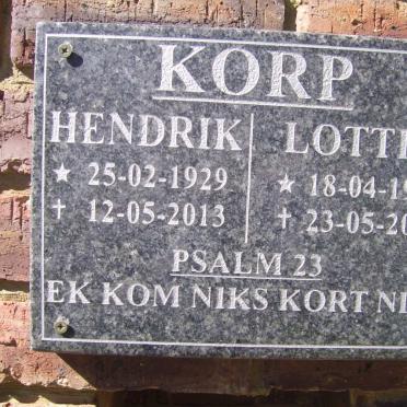 KORP Hendrik 1929-2013 &amp; Lottie 1928-2016