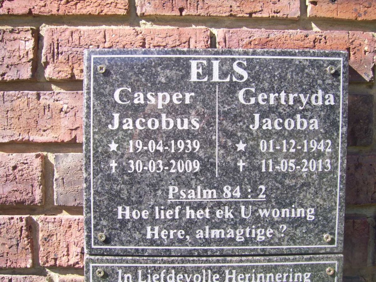 ELS Casper Jacobus 1939-2009 &amp; Gertryda Jacoba 1942-2013