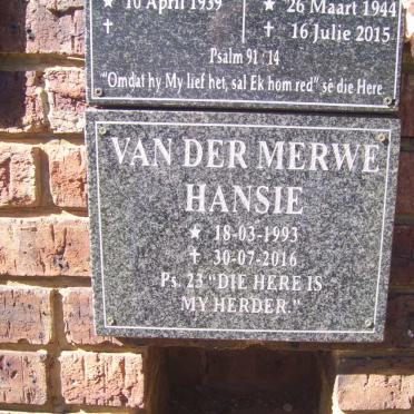 MERWE Hansie, van der 1993-2016