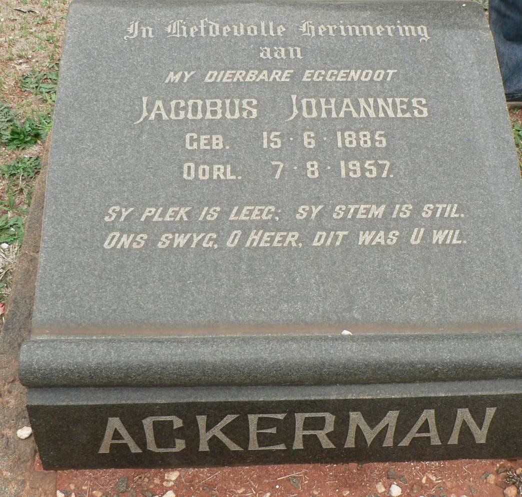 ACKERMAN Jacobus Johannes 1885-1957