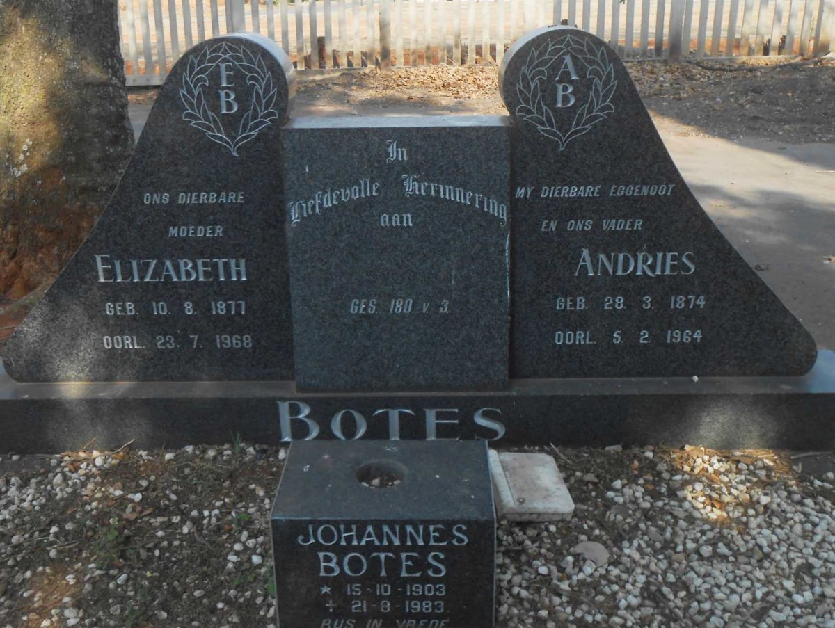 BOTES Andries 1874-1964 &amp; Elizabeth 1877-1968 :: BOTES Johannes 1903-1983