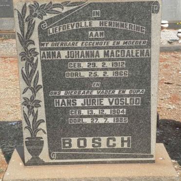 BOSCH Hans Jurie Vosloo 1904-1985 &amp; Anna Johanna Magdalena 1912-1966