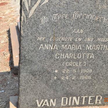 DINTER Anna Maria Martha Charlotta, van nee CROLE 1908-1966