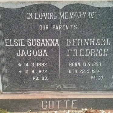 GOTTE Bernhard Fredrich 1893-1954 &amp; Elsie Susanna Jacoba 1892-1972