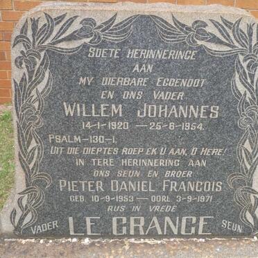GRANGE Willem Johannes, le 1920-1954 :: LE GRANGE Pieter Daniel Francois 1953-1971