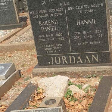 JORDAAN Barend Daniel 1903-1962 & Hannie 1907-1975:: FOURIE Douglas Haig 1919-1979