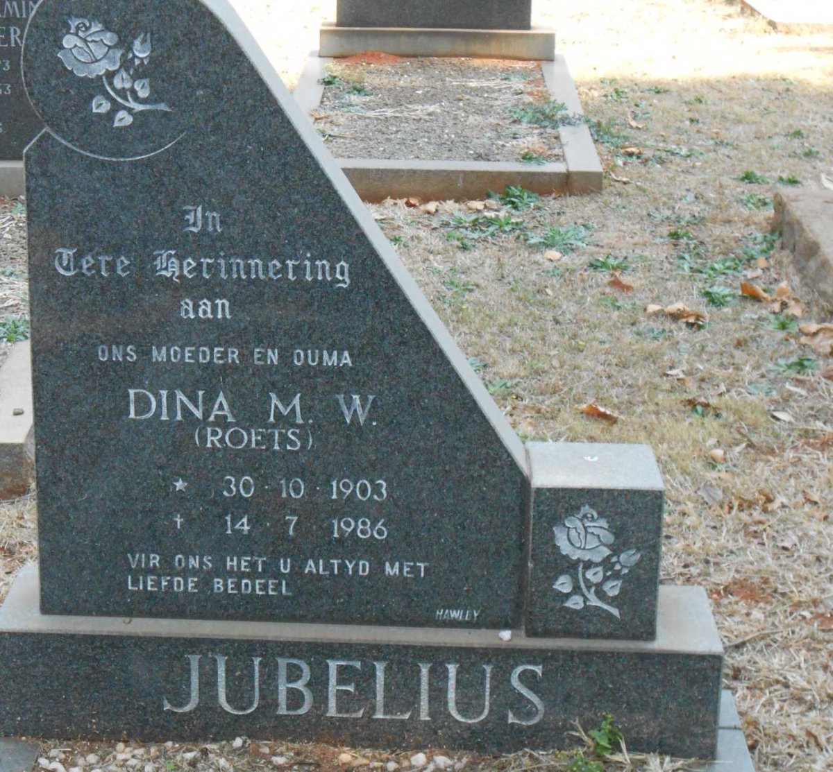 JUBELIUS Dina M.W. nee ROETS 1903-1986