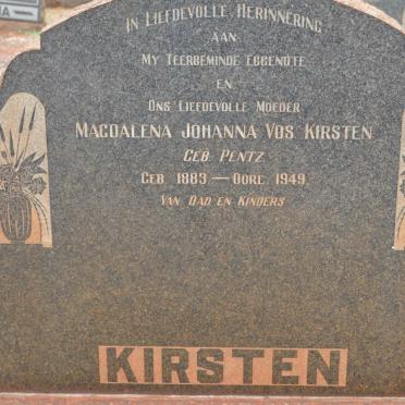 KIRSTEN Magdalena Johanna Vos nee PENTZ 1883-1949