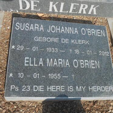 O'BRIEN Susara Johanna nee DE KLERK 1933-2012 :: O'BRIEN Ella Maria 1955-