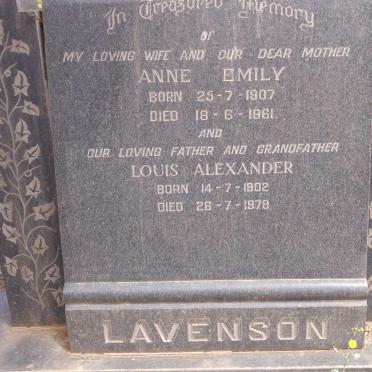 LAVENSON Louis Alexander 1902-1978 &amp; Anne Emily 1907-1961
