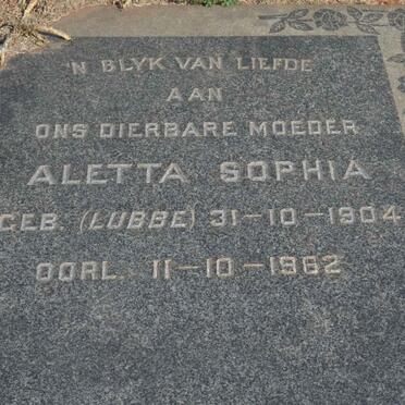 LANGE Christoffel Jacobus, de 1894-1958 &amp; Aletta Sophia LUBBE 1904-1962