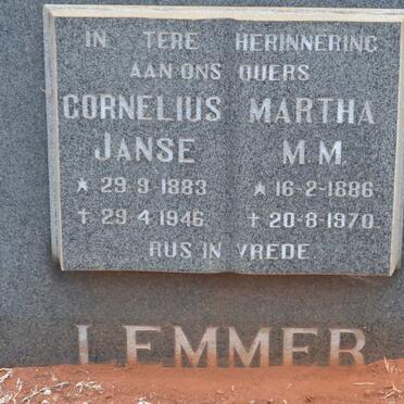 LEMMER Cornelius Janse 1883-1946 &amp; Martha M.M. 1886-1970
