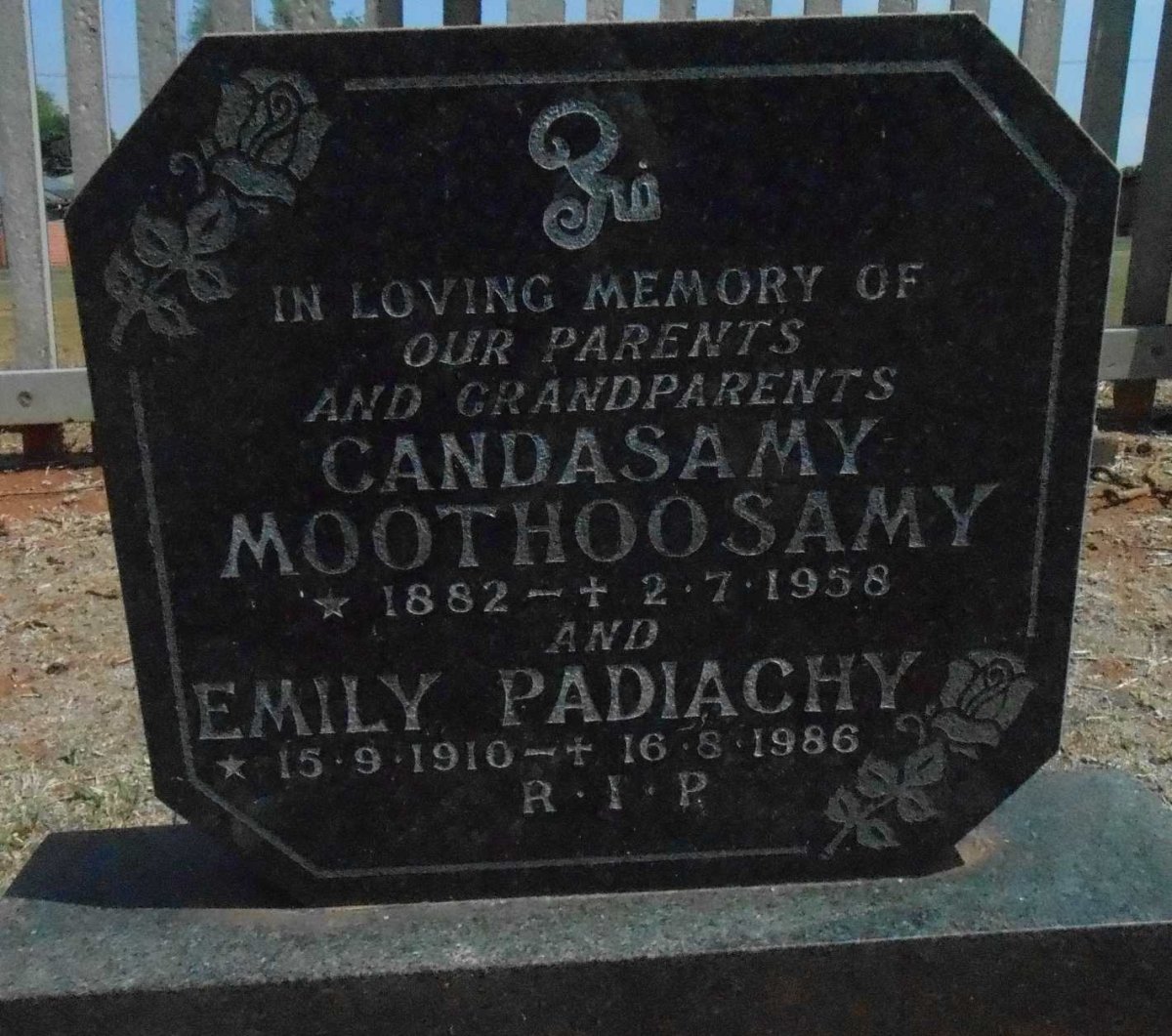 PADIACHY Candasamy Moothoosamy 1882-1958 &amp; Emily 1910-1986