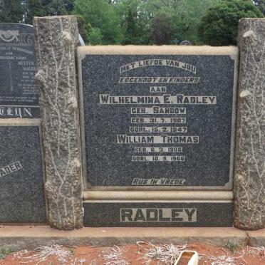 RADLEY William Thomas 190?-1966 &amp; Wilhelmina E. SANDOW 1907-1947