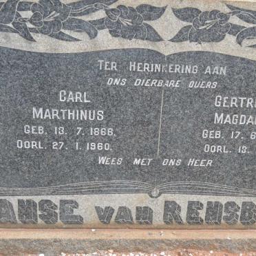 RENSBURG Carl Marthinus, Janse van 1866-1960 &amp; Gertruida Magdalena 1875-1959